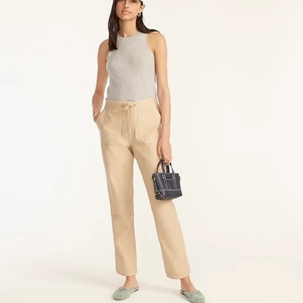 J. Crew Tie Waist Camp Pant Relaxed Fit Khaki Pants Tan Beige Medium